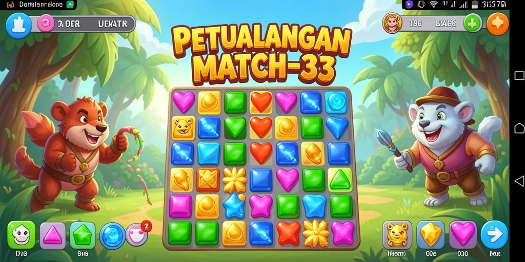 Tampilan seru gameplay Match-3 di 3178 dengan elemen berwarna-warni.