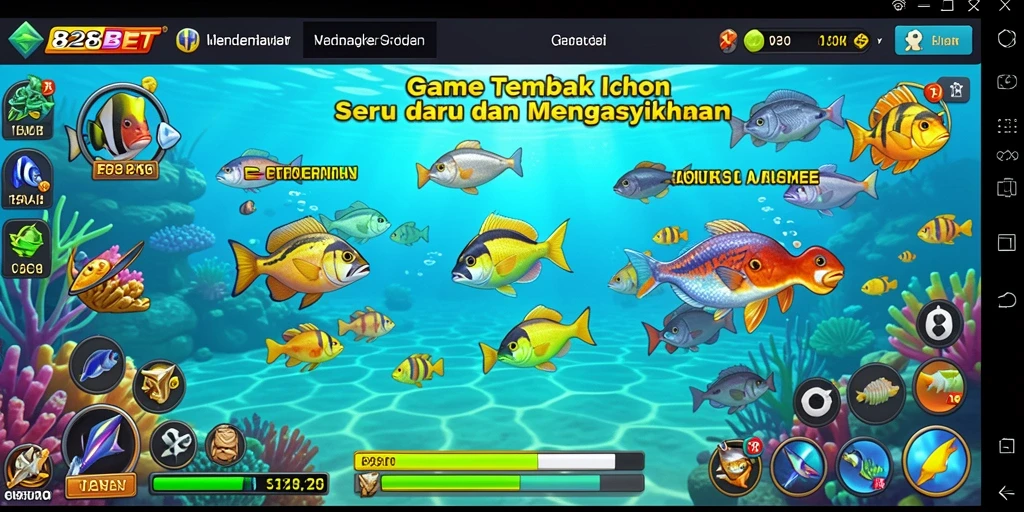 Tampilan gameplay seru Tembak Ikan di 828BET dengan efek visual menarik.
