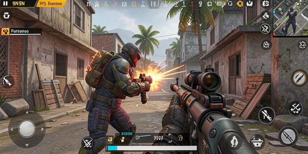 Gameplay seru dalam 9N9N dengan aksi tembak-menembak yang cepat.