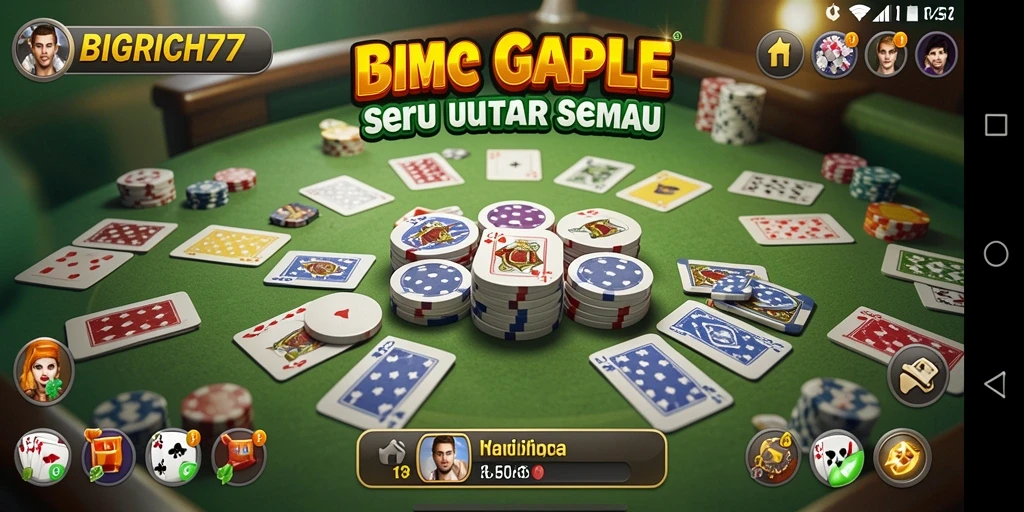 Tampilan menarik dari gameplay Gaple di BIGRICH77.
