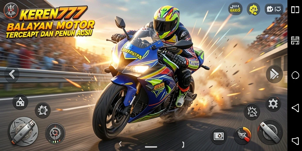 Tampilan gameplay <strong>KEREN777</strong> yang menegangkan saat balapan motor.
