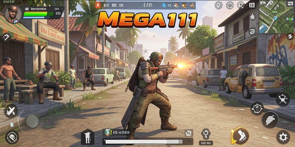 Tangkapan layar dari gameplay <strong>MEGA111</strong> yang memperlihatkan interaksi karakter dan lingkungan.