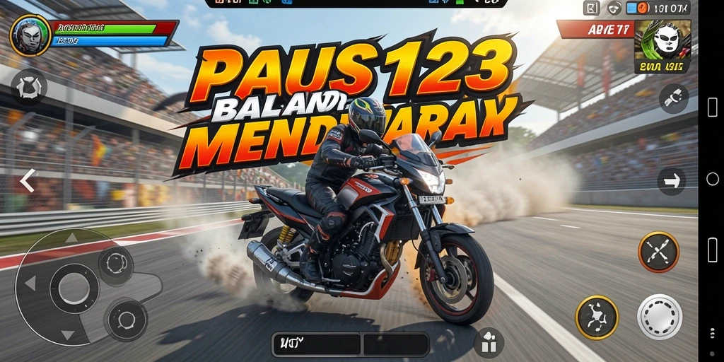 Screenshot gameplay PAUS123 menampilkan aksi balapan motor yang seru dan mendebarkan.
