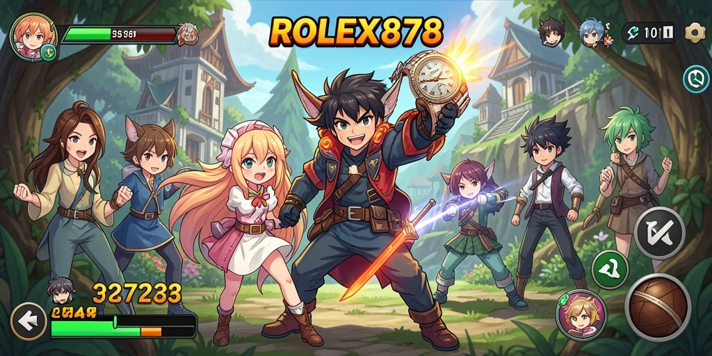 Screenshot gameplay ROLEX878 yang menunjukkan aksi seru karakter anime.