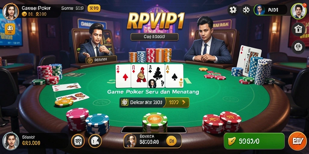 Screenshot gameplay intens dari RPVIP1 yang menampilkan aksi Poker.