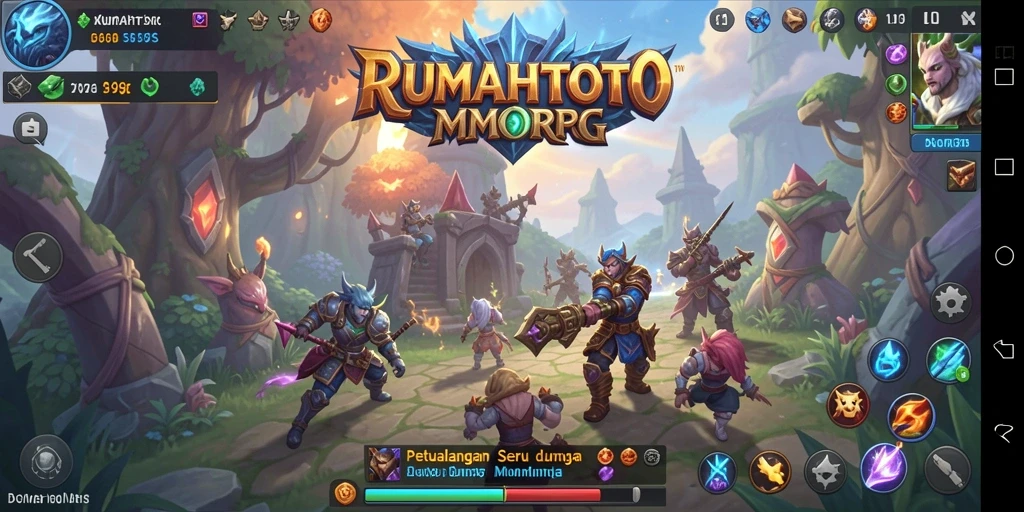 Screenshot utama RUMAHTOTO menampilkan aksi pertempuran seru di dunia MMORPG.